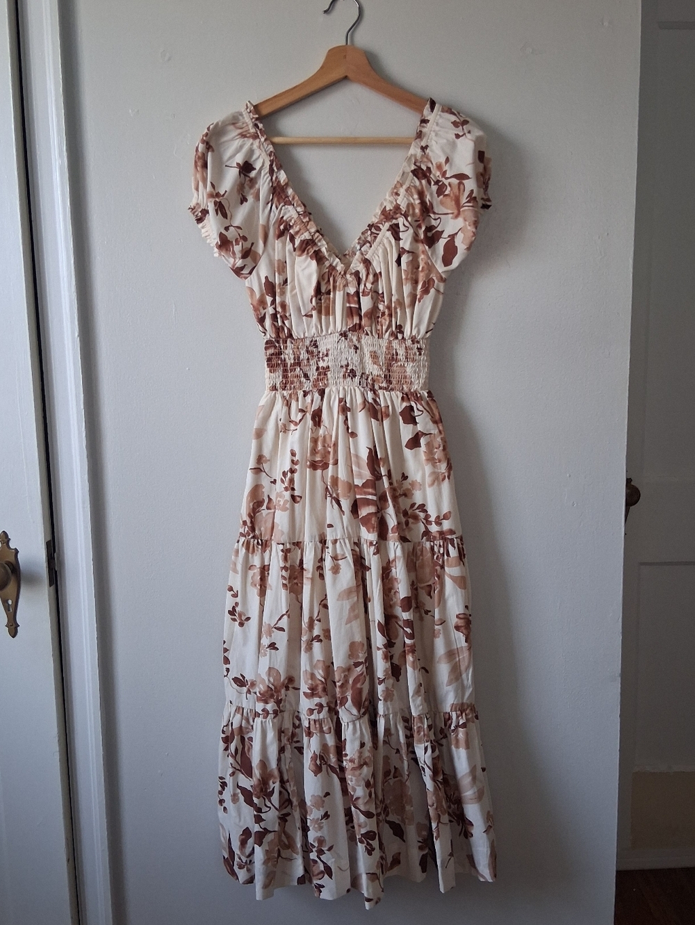 Abercrombie & Fitch Cream & Brown Floral Dress Cotton & Poly Mix